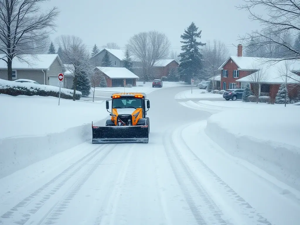 A snow-covered driveway cleared by Jacobini Lawn and Landscape Management LLC, demonstrating their snow and ice management services.
