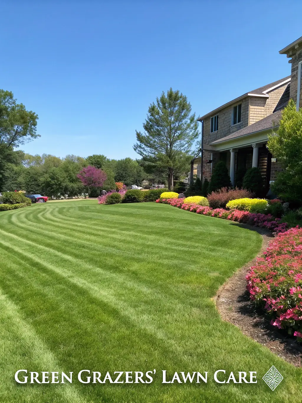 A close-up shot of a perfectly manicured lawn with vibrant green grass, showcasing the results of Jacobini Lawn and Landscape Management LLC's lawn care service.
